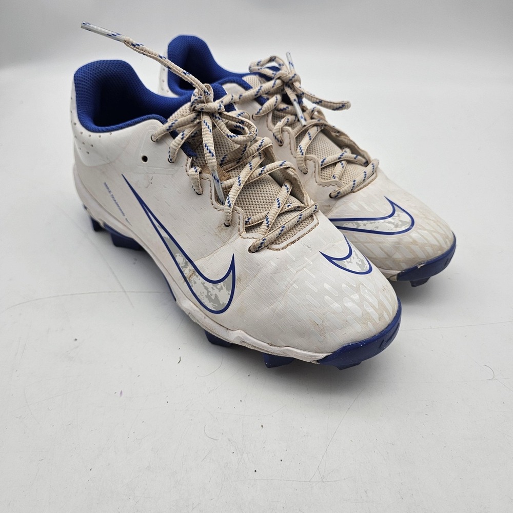 Nike Hyperdiamond 4 Softball Cleats Girls 5 Youth White Blue Molded Spikes